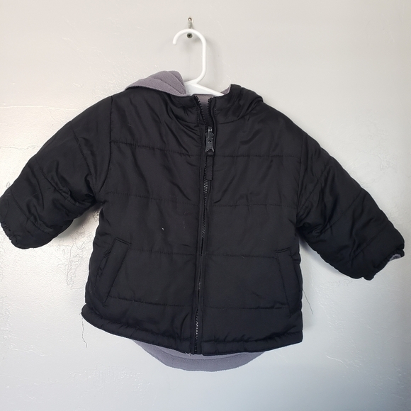Faded Glory Baby Boy 12 Months Reversible Jacket Black Grey Fleece - Picture 1 of 5